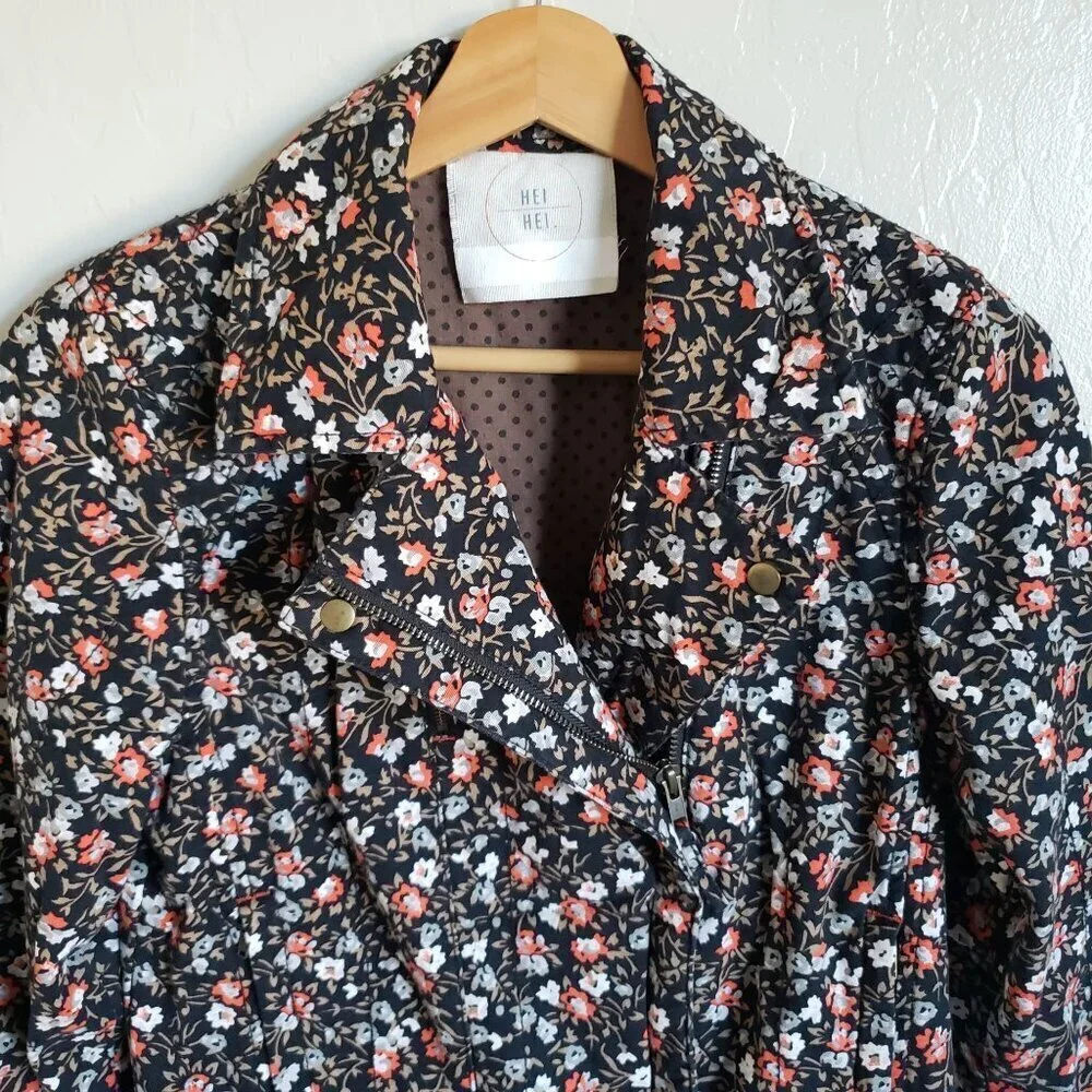 Anthropologie Hei Hei Tinsley Floral Moto Zip Jacket Black Sz 4 Dark Cottagecore